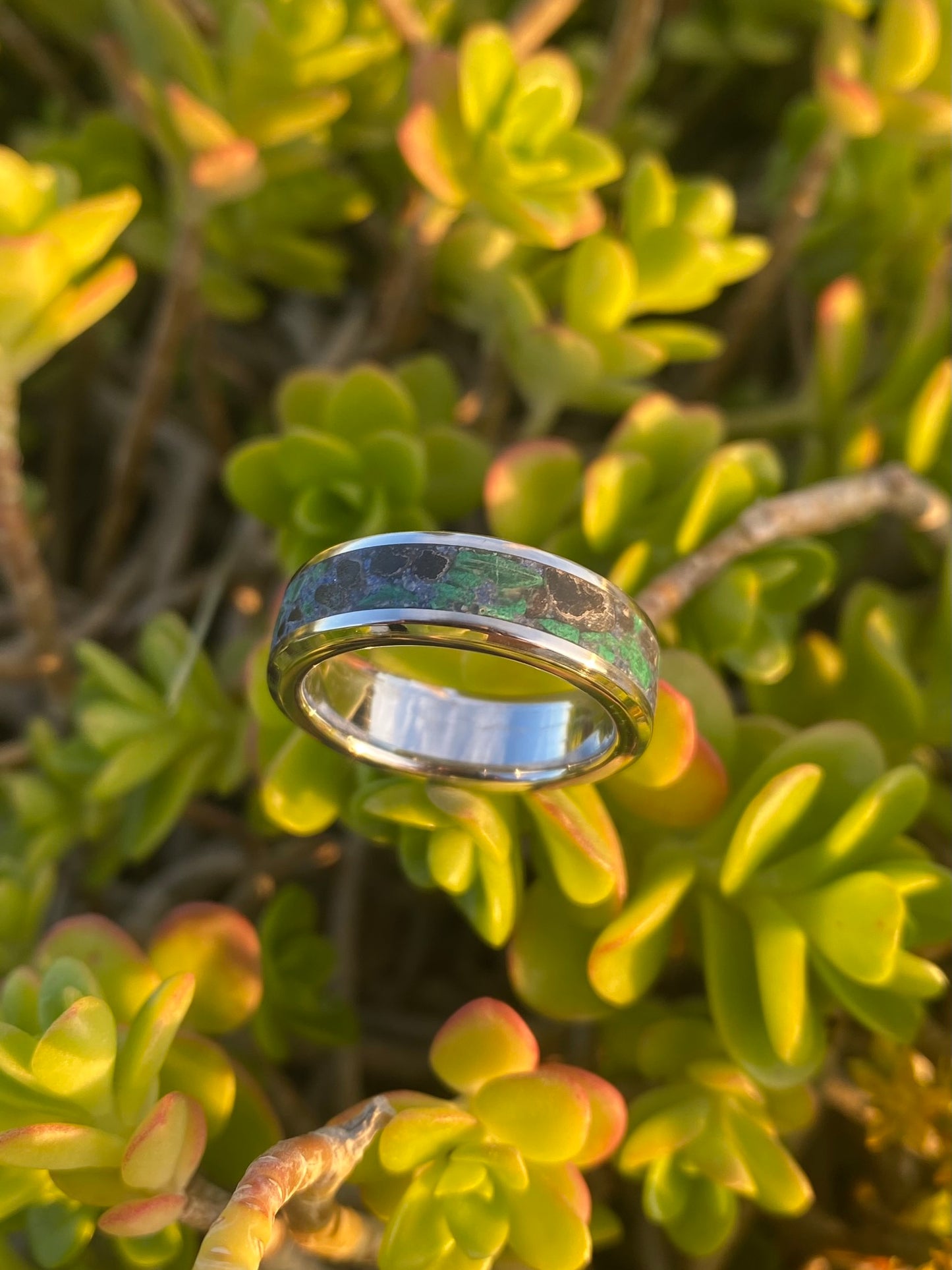 Ring of Malachite, Lapis Lazuli and Icelandic Black Sand (Reynifsjara)