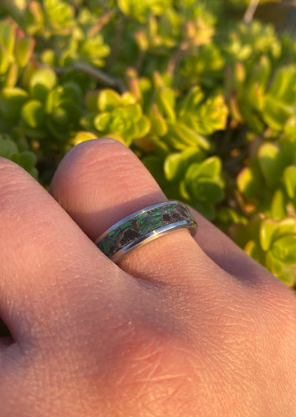 Ring of Malachite, Lapis Lazuli and Icelandic Black Sand (Reynifsjara)