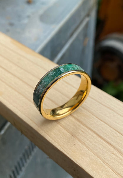 Anello di Tungsteno, Acquamarina e Giada