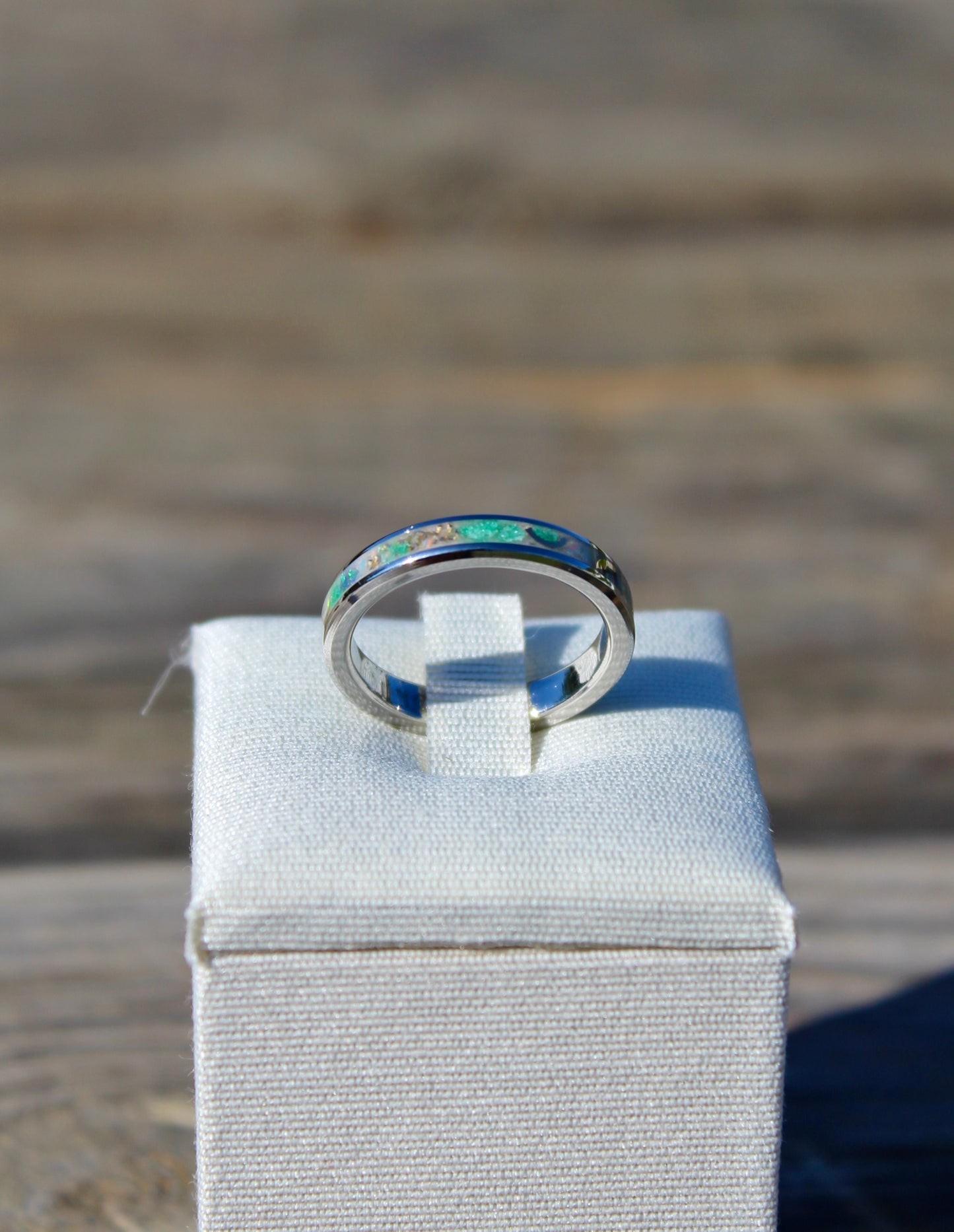 Green Jade Ring, Opal and Mokume Gane Chips