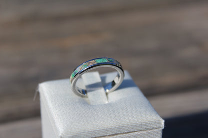 Green Jade Ring, Opal and Mokume Gane Chips