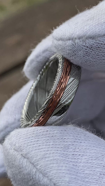 Anello di Acciaio Damasco e filo di Rame - electricity